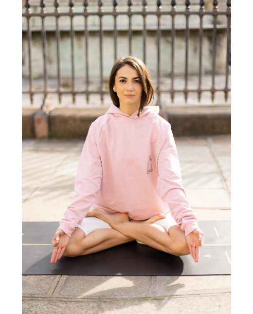 Sweat capuche rose poudré lotus padmasana