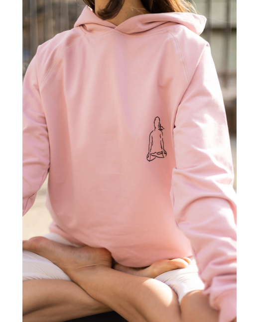 Sweat capuche rose poudré lotus padmasana