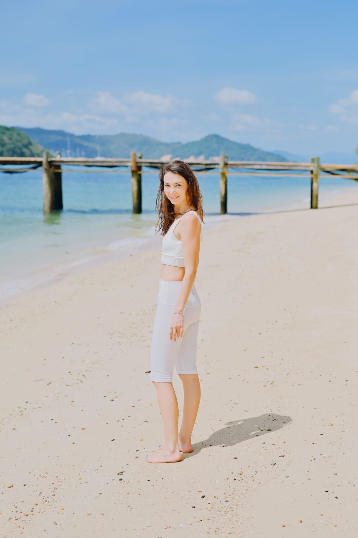 Legging cycliste taille haute blanc